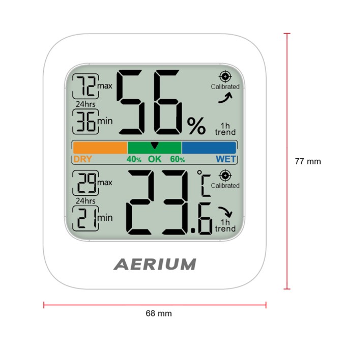 Lucht temperatuur- en vochtigheidsmonitor AERIUM T33 DUAL Lucht temperatuur- en vochtigheidsmonitor AERIUM T33 DUAL